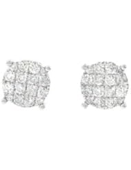 Ladies 14K White Gold 0.89Ct Round Cut Diamond Designer Stud Earrings 8.5MM