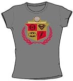 Justice League DEFENDERS Juniors Size Fitted Girly Charcoal Gray T-shirt Tee Shirt