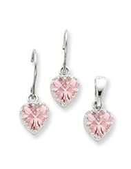 Genuine IceCarats Designer Jewelry Gift Sterling Silver Pink Cz Heart Earrings And Pendant Set