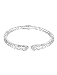 Sterling Silver and Diamond Accent Braided Heart Cuff Bracelet