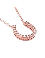 Rose Gold Plated Cz Horseshoe Necklace 16" + 2"