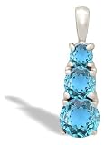 14K White Gold Genuine Round Blue Topaz 3-Stone Pendant