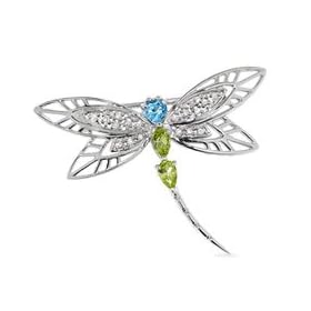 Gordon's Jewelers Blue Topaz and Peridot Dragonfly Brooch in Sterling Silver... by 