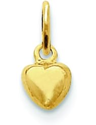 14K Yellow Gold Plain Puffed Heart Charm Pendant Love