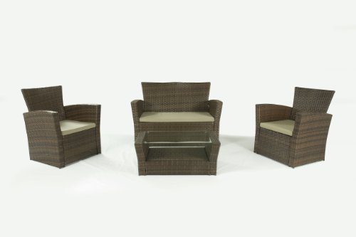 Arizona 4pc Rattan Garden or Conservatory Sofa Set - Armchairs, Sofa & Coffee Table