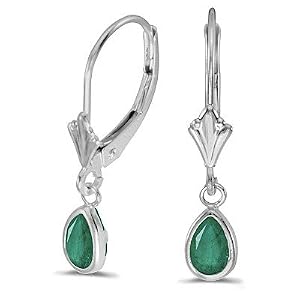 Buy 14K White Gold Pear Emerald Bezel Lever-back Earrings