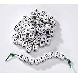 Package of 240 White Cube Jewelry Beads with Black Alphabet Letter
