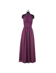 A-line Natural   Waistline High-Neck Halter Floor Length Pleated Lace Chiffon Bridesmaid Dress 