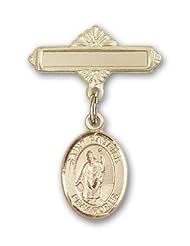 14K Gold Baby Badge with St. Patrick Charm and Polished Badge Pin