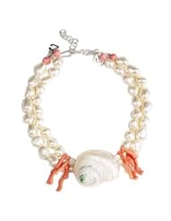Meg Carter Designs Mother of Pearl Nugget, Freshwater Pearl, Salmon Branch Coral and Shell "Mermaid Beach" Necklace