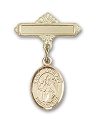 14kt Gold Baby Badge with St. Boniface Charm and Polished Badge Pin