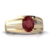 14K Yellow Gold Oval Genuine Ruby Men's Men's Ring