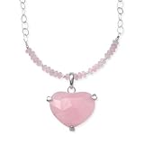 .925 Silver and Rose Quartz Heart Necklace- 17.