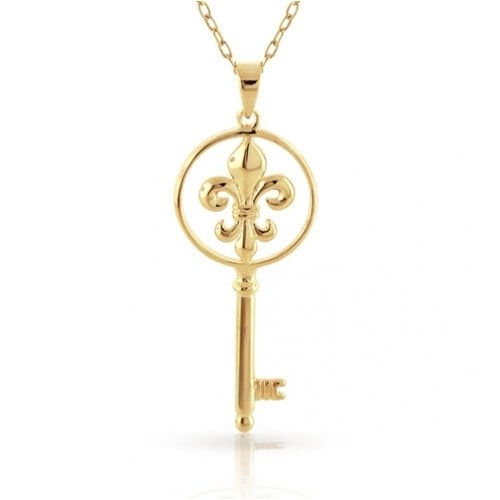 Bling Jewelry 14K Gold Vermeil Fleur de Lis Key Pendant Necklace with 18″ chain