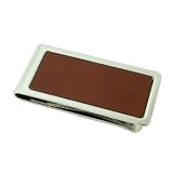 CHROME PLATED BROWN GENUINE LEATHER MONEY CLIP MC-240 by Corporate Gifts