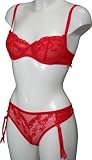 Sheer Stretch Lace Bra & Suspender Thong Set Red