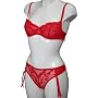 Sheer Stretch Lace Bra & Suspender Thong Set Red