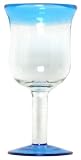 Hand Blown Glass with Sea Blue Rim Wine Glass 7.25"H 10oz Set of Four