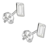 STERLING SILVER EMERALD CUT AUSTRIAN CRYSTAL APRIL BIRTHSTONE EARRINGS ON POSTS