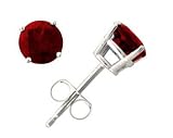 All-Natural Genuine 6 mm, Round Garnet earrings set in 14k White Gold