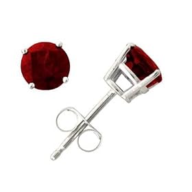 All-Natural Genuine 6 mm, Round Garnet earrings set in 14k White Gold by Szul