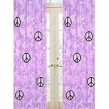 Purple Groovy Peace Sign Tie Dye Window Treatment Panels - Set of 2