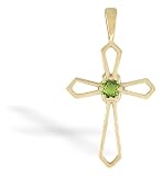 14K Yellow Gold Genuine Round Peridot Cross Pendant