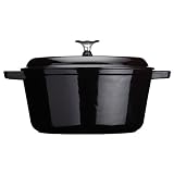 Kitchen Craft Molten Cast Iron Black Round Casserole with Lid, 6 Litres, 28cm x 13cm