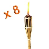 Lot de 8 * Torches de Jardin en Bambou, à huile mèche