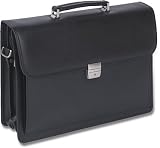 Quindici 3 Gusset Laptop/Briefcase in Black leather QSB711