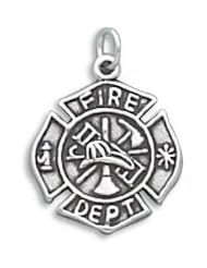 19mm Firefighter Maltese Cross Charm .925 Sterling Silver