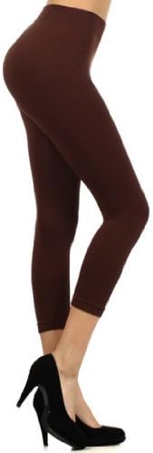 Fashion Mic Womens Basic Solid Color Capri Nyon Leggings (regular, brown)