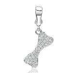 14K W Gold 1/4 Carat Diamond 2D Dog Bone Bracelet Charm