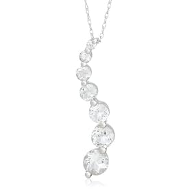 10k White Gold, "April Birthstone" White Topaz Journey Pendant, 18" by 