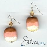 SilverChicks Earrings featuring Mocha & Pink Kazuri, Swarovski and Sterling Components