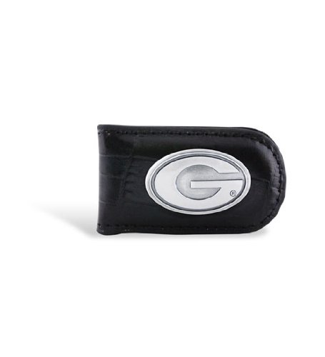NCAA Georgia Bulldogs Black Crocodile Leather Magnet Concho Money Clip, One Size