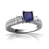 14K White Gold Square Genuine Sapphire Engagement Ring