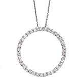 14k White Gold Link Chain with Diamond Circle Pendant Necklace- 18 (1.50ctw)