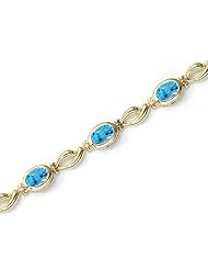 14K Yellow Gold Oval Blue Topaz Bracelet