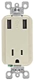 Leviton T5630-T 15-Amp 125-Volt 2.1-Amp USB Charger/Tamper-Resistant Receptacle, Light Almond