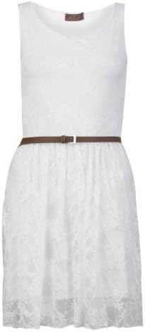Aislinn Womens Sleeveless Belted Floral Lace Skater Dress Top S/M (UK 8-10) White