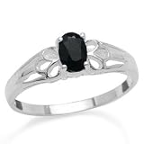 Natural Black Sapphire 925 Sterling Silver Filigree Solitaire Ring Size 6