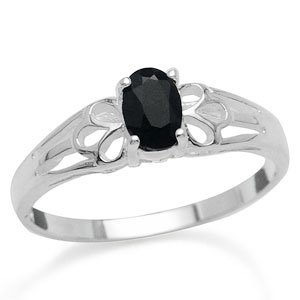 Natural Black Sapphire 925 Sterling Silver Filigree Solitaire Ring Size 6