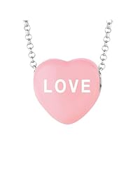 Sterling Silver 14mm Lt Pink enamel Sweethearts LOVE Heart Pendant