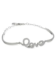 Sterling Silver Simulated Diamond Charm Bracelet, 7.5"