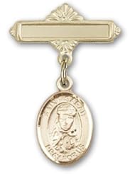 14K Gold Baby Badge with St. Sarah Charm and Polished Badge Pin