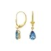 14K Yellow Gold Teardrop Shaped Blue Topaz Dangle Earrings