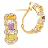 14k Gold, Diamond, Citrine, Amethyst & Peridot Omega-Clip Earrings (1.15ctw)