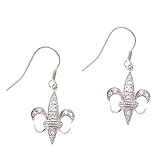 Sterling Silver Cz Diamond Fleur de Lis Dangling Earrings
