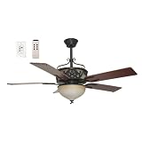 Ellington Lonestar 52-Inch Five-Blade Ceiling Fan with Remote and Wall Control, Aged Bronze with Teastain Light #LS52ABZ5CRGD